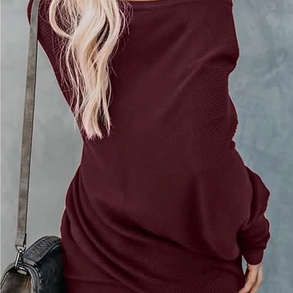 Sweaters - Burgundy Off-Shoulder sweater knit tops